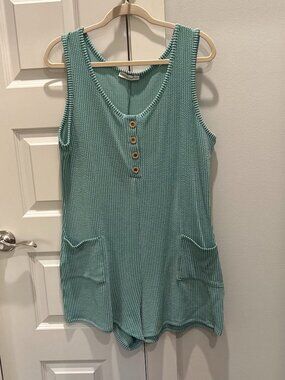 Zenana Raised Rib Ash Jade Romper